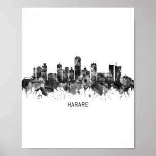 Harare Zimbabwe Skyline BW Poster