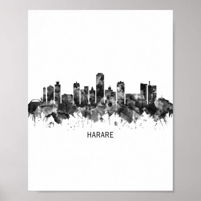Harare Zimbabwe Skyline BW Poster (Vorne)