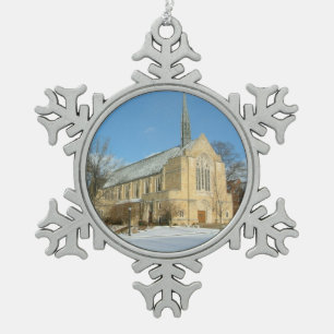 Harbison Chapel im Winter am Grove City College Schneeflocken Zinn-Ornament