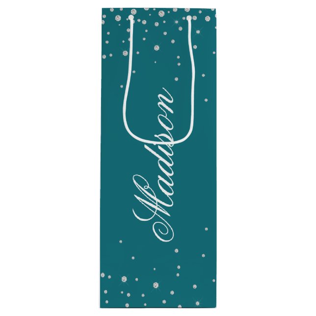 Harbour Blue Chic Diamonds Personalisiert Name Geschenktüte Für Weinflaschen (Vorderseite)