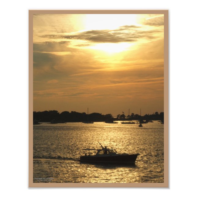 Harbour Boat Scene Spate Abend Sun Behind Clouds Fotodruck (Vorne)