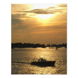 Harbour Boat Scene Spate Abend Sun Behind Clouds Fotodruck