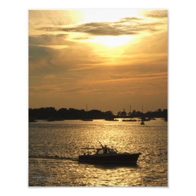 Harbour Boat Scene Spate Abend Sun Behind Clouds Fotodruck (Vorne)