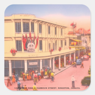 Harbour Street, Kingston, Jamaika (Vintage BWI) Quadratischer Aufkleber