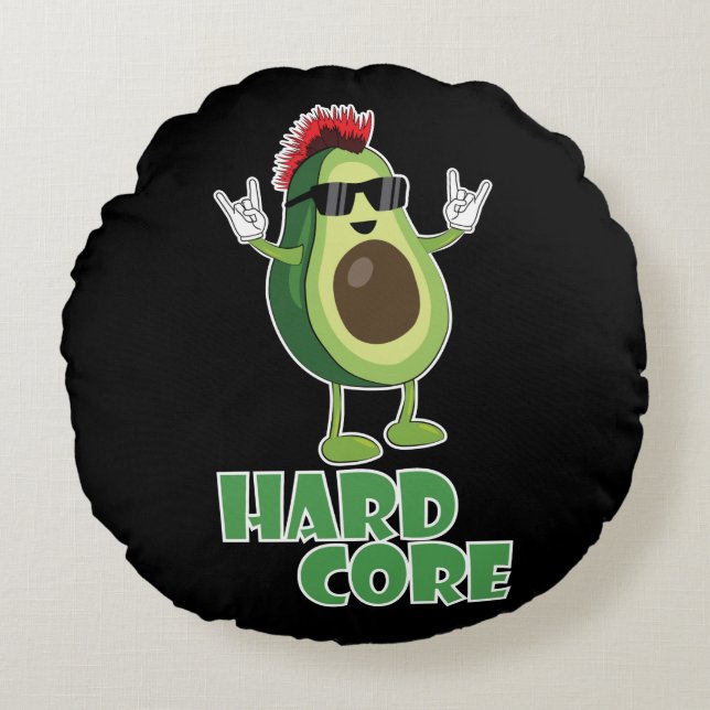 Hard Core Avocado Funny Rundes Kissen (Vorderseite)