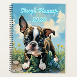 Hard Cover Customizable Boston Terrier 2024 Planer