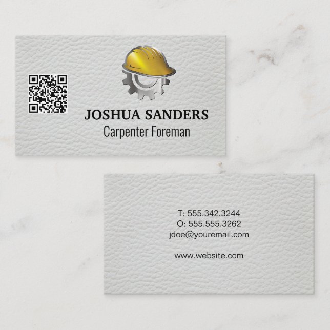 Hard Hat Gear Logo | Weißleder | QR-Code Visitenkarte (Vorne/Hinten)