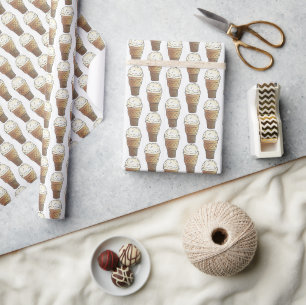Hard Ice Cream Vanilla Scoop Cake Cone Nachtisch Geschenkpapier