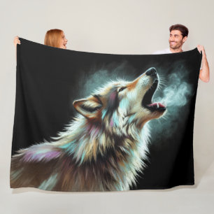 Hard Pastel Wolf auf schwarz Fleecedecke