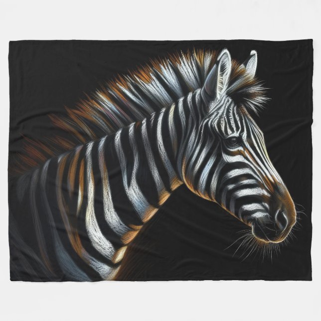 Hard Pastel Zebra auf schwarz Fleecedecke (Vorderseite (Horizontal))