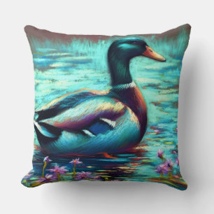 Hard Pastel Zeichne Mallard Duck Kissen