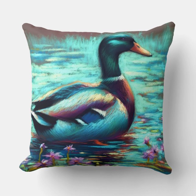 Hard Pastel Zeichne Mallard Duck Kissen (Vorderseite)