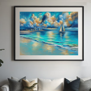 Hard Pastel Zeichne Segelboot Wasser Poster