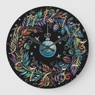 Hard Pastel Zeichne Weihnachtskranz Große Wanduhr