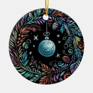 Hard Pastel Zeichne Weihnachtskranz Keramik Ornament