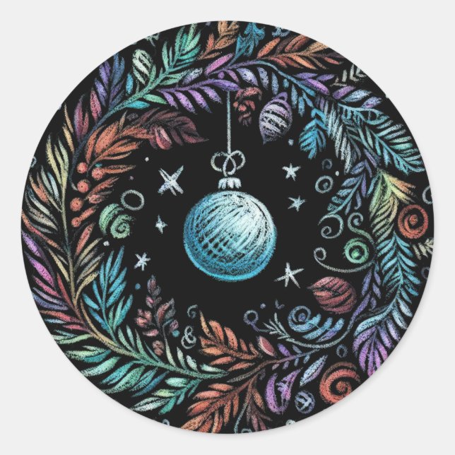 Hard Pastel Zeichne Weihnachtskranz Runder Aufkleber (Vorderseite)