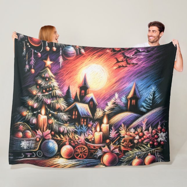 Hard Pastel Zeichne Weihnachtslandschaft Fleecedecke (Beispiel)