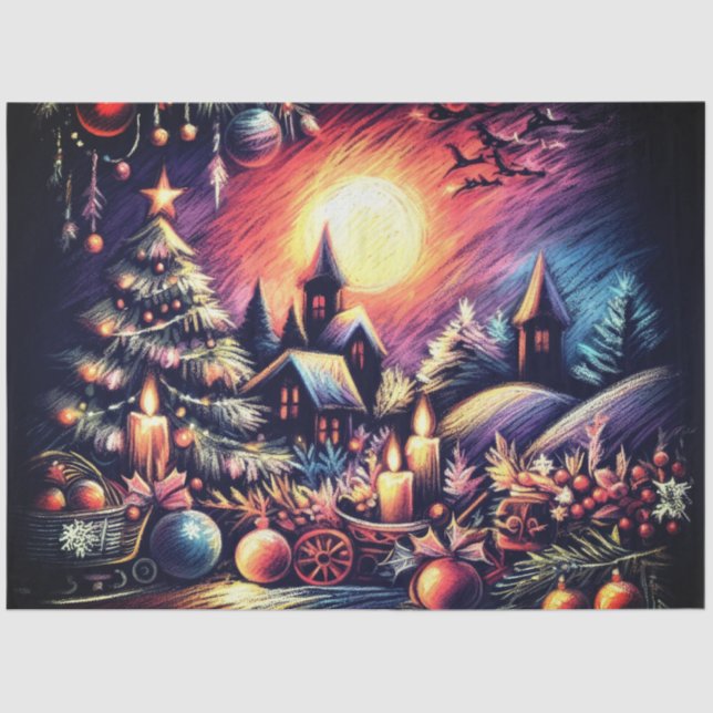 Hard Pastel Zeichne Weihnachtslandschaft Seidenpapier (Vorderseite)