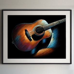 Hard Pastel Zeichnend akustische Gitarre Poster