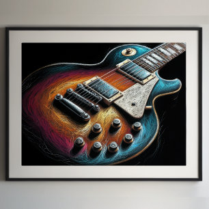 Hard Pastel Zeichnend Stag Electric Guitar Poster