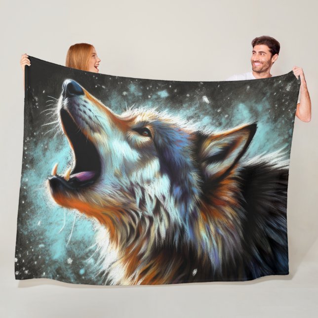 Hard Pastel Zeichnend Wolf Howling Fleecedecke (Beispiel)