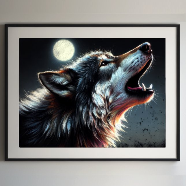 Hard Pastel Zeichnend Wolf Howling Moon II Poster (Von Creator hochgeladen)