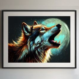 Hard Pastel Zeichnend Wolf Howling Moon III Poster