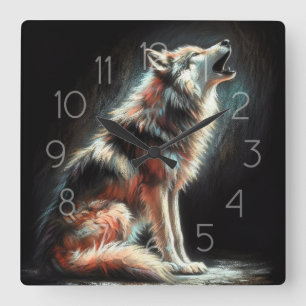 Hard Pastel Zeichnend Wolf Quadratische Wanduhr
