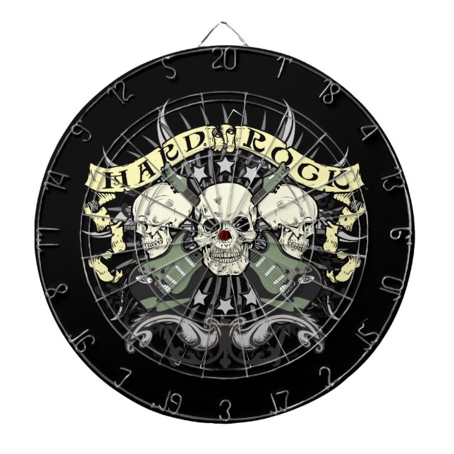 Hard Rock and Roll Skulls Gitarren Dartboard Dartscheibe (vorne)
