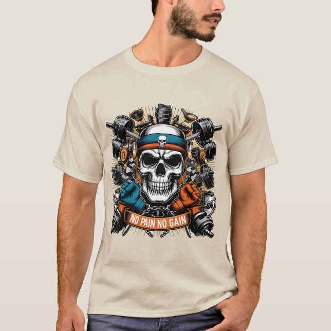 Hardcore Gym Skull Bodybuilding Motivation Design T-Shirt (Vorderseite)