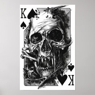 Hardcore King Playing Card Black and White Poster" Poster
