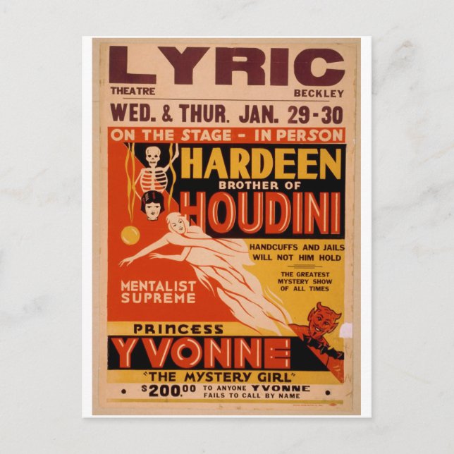 Hardeen Bruder von Houdini, 'The Mystery Girl' Postkarte (Vorderseite)