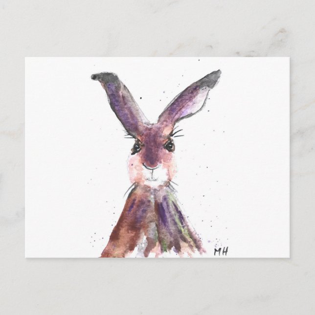 Hare Aquarell süße Tier Naturkaninenwald Postkarte (Vorderseite)
