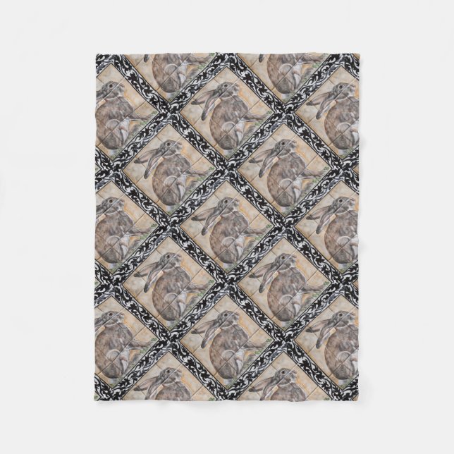 Hare Black Scroller Border Wohngestaltung Fleecedecke (Vorderseite)