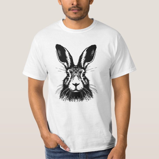 Hare Face Line Art Illustration T - Shirt (Vorderseite)