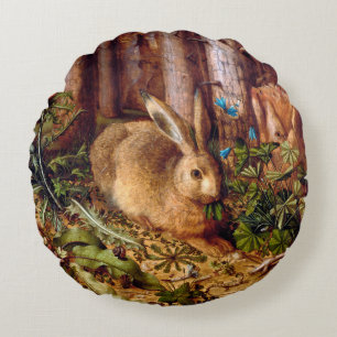 Hare in Forest Hans Hoffmann Rabbit Malerei Rundes Kissen