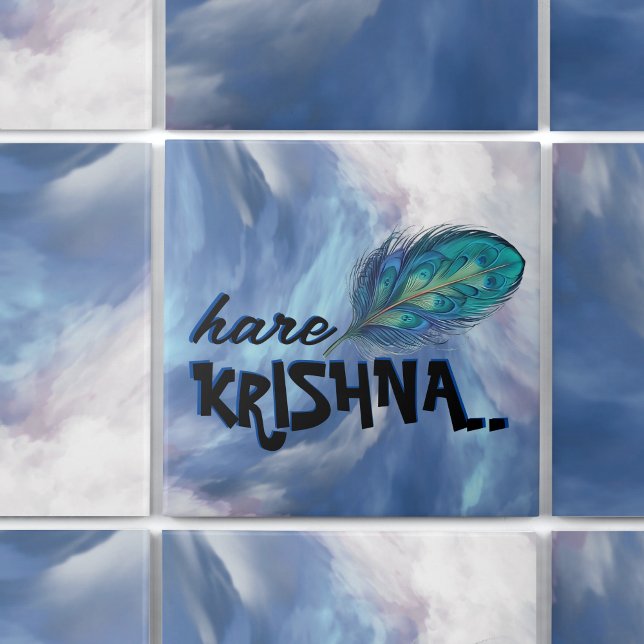 "Hare Krishna" Peacock Feather Hindu Fliese (Von Creator hochgeladen)