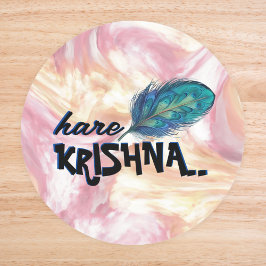 "Hare Krishna" Peacock Feather Hindu Runder Aufkleber