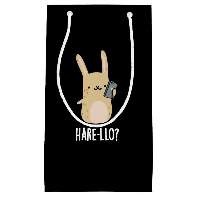 Hare-llo There Funny Hare Rabbit Pun Dark BG Kleine Geschenktüte (Vorderseite)