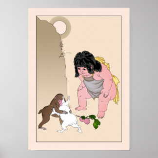 Hare & Monkey Wrestling von Yoshitoshi Poster