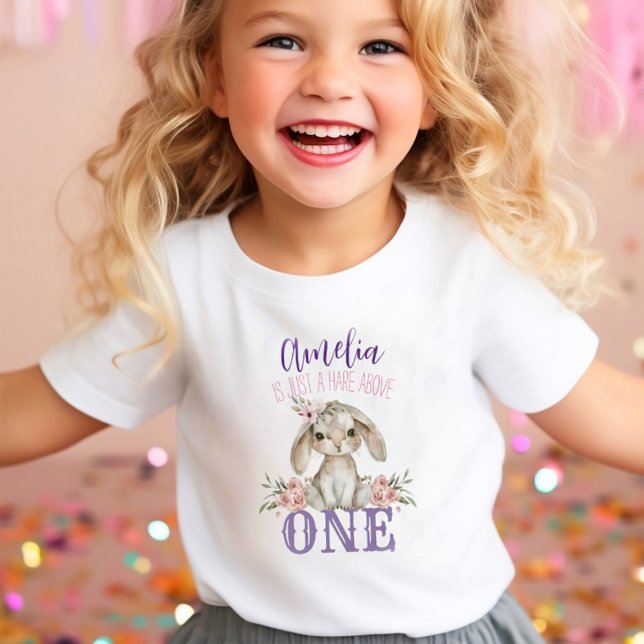 Hare Oove One First Birthday Shirt (Happy toddler wearing first birthday shirt. ai generated model)