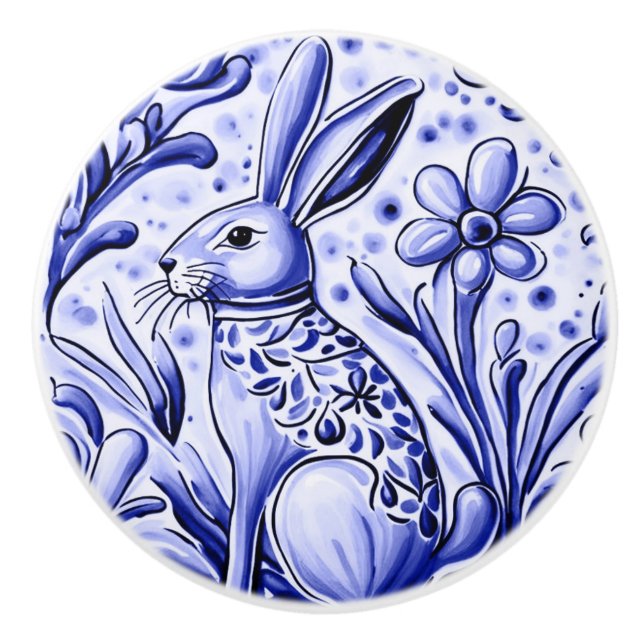 Hare Rabbit Bunny Folk Art Keramikknauf (Vorderseite)