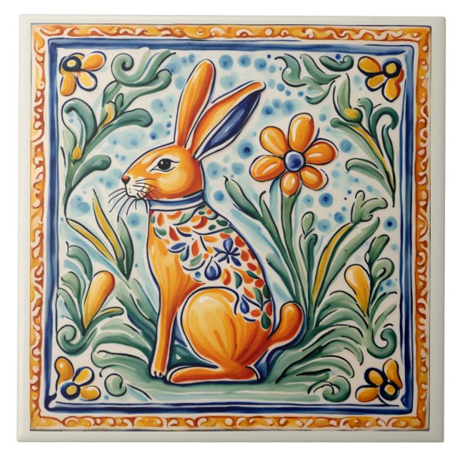 Hare Rabbit Mediterranes Sonnenvolk Fliese (Vorderseite)