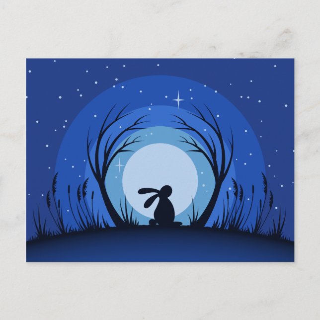Hare, Rabbit Moonlight Silhouette Postkarte (Vorderseite)