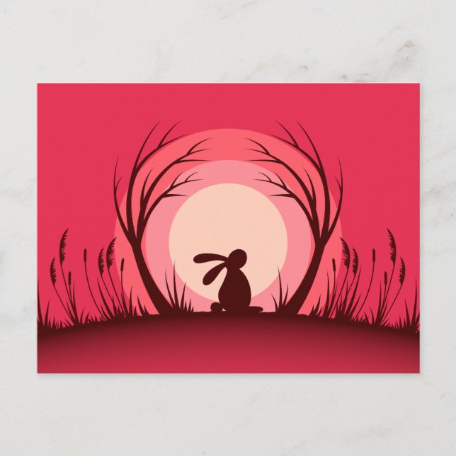 Hare, Rabbit Sunset Silhouette Postkarte (Vorderseite)