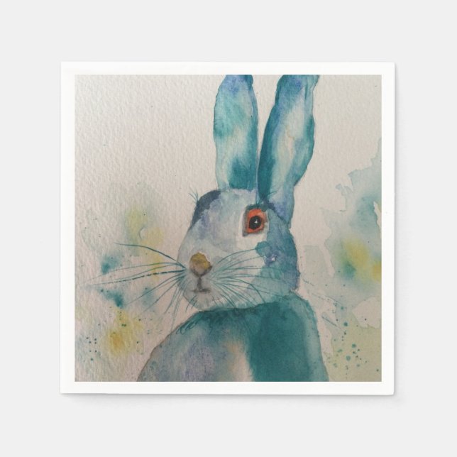 Hare Rabbit Watercolor Blaue Servietten (Vorderseite)