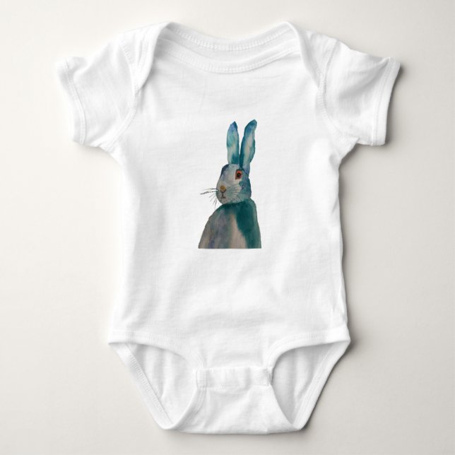 Hare Rabbit Watercolor Blue Baby Strampler (Vorderseite)