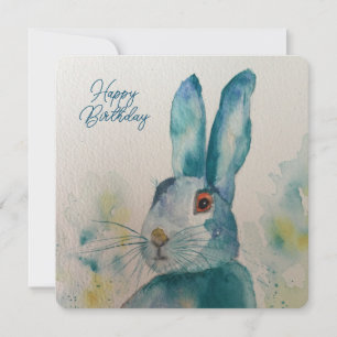 Hare Rabbit Watercolor Blue Geburtstagskarte