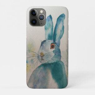 Hare Rabbit Watercolor Blue iPhone Case