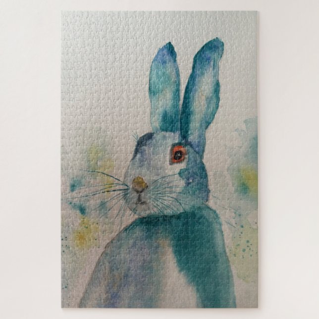 Hare Rabbit Watercolor Blue Jigsaw Puzzle (Vertikal)
